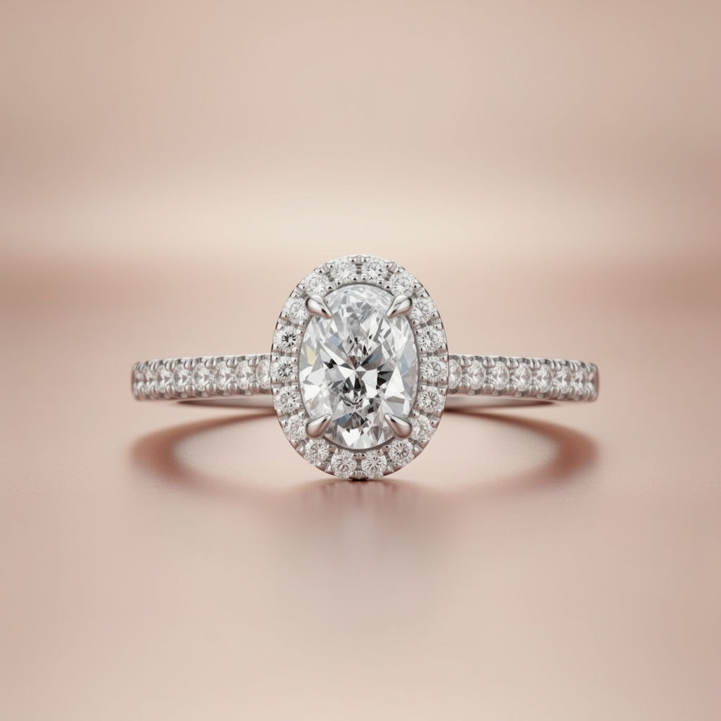 Oval Halo Pavé Lab-Grown Diamond Engagement Ring in 14k White Gold