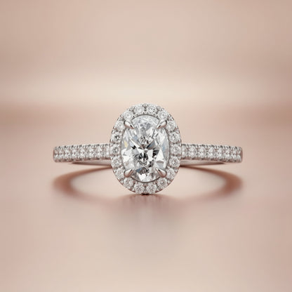 Oval Halo Pavé Lab-Grown Diamond Engagement Ring in 14k White Gold