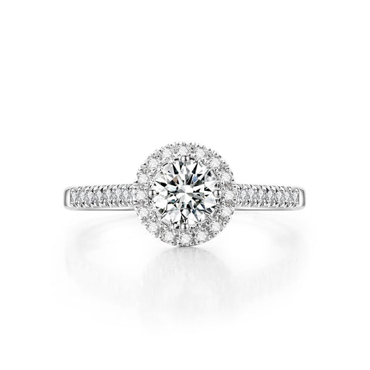 Classic Round Halo Pavé Lab-Grown Diamond Engagement Ring in 14k White Gold