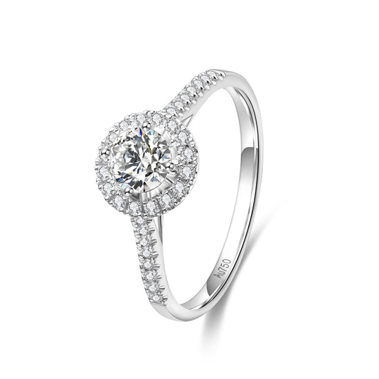 Classic Round Halo Pavé Lab-Grown Diamond Engagement Ring in 14k White Gold