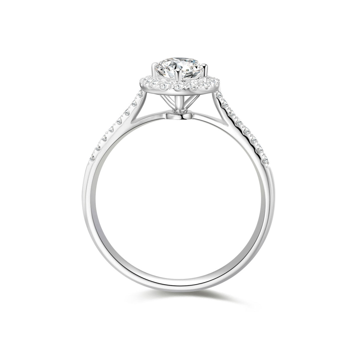 Classic Round Halo Pavé Lab-Grown Diamond Engagement Ring in 14k White Gold