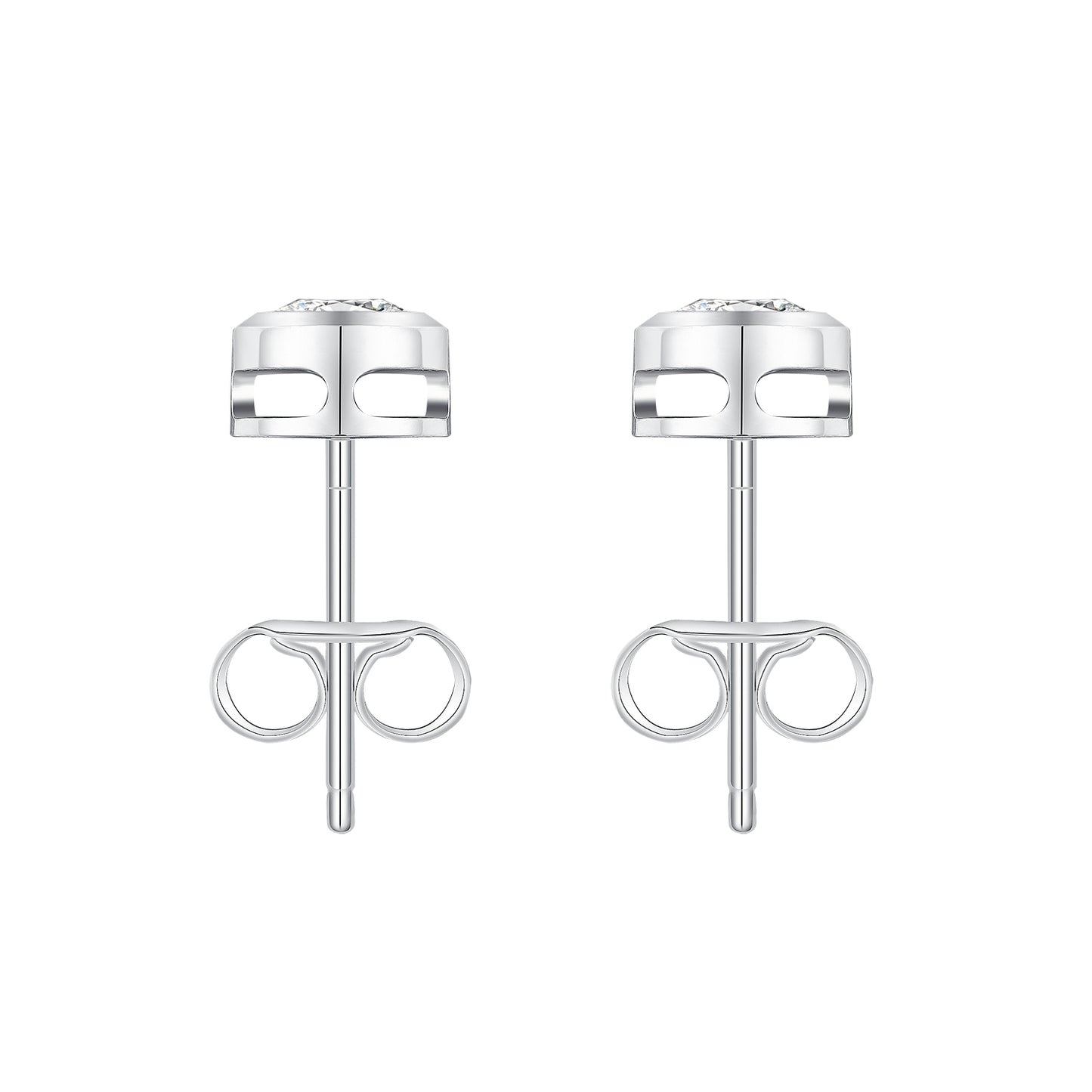 Bezel-Set Round Lab-Grown Diamond Stud Earrings in 14k White Gold