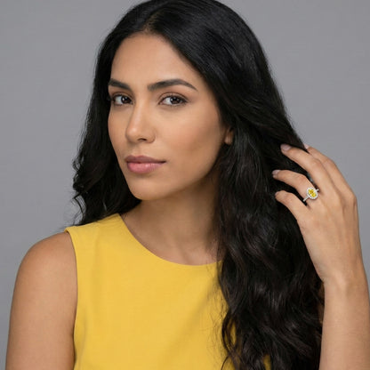 Oval Yellow Lab-Grown Diamond Halo Engagement Ring with Pavé Band in 14k White Gold - Colored Diamond