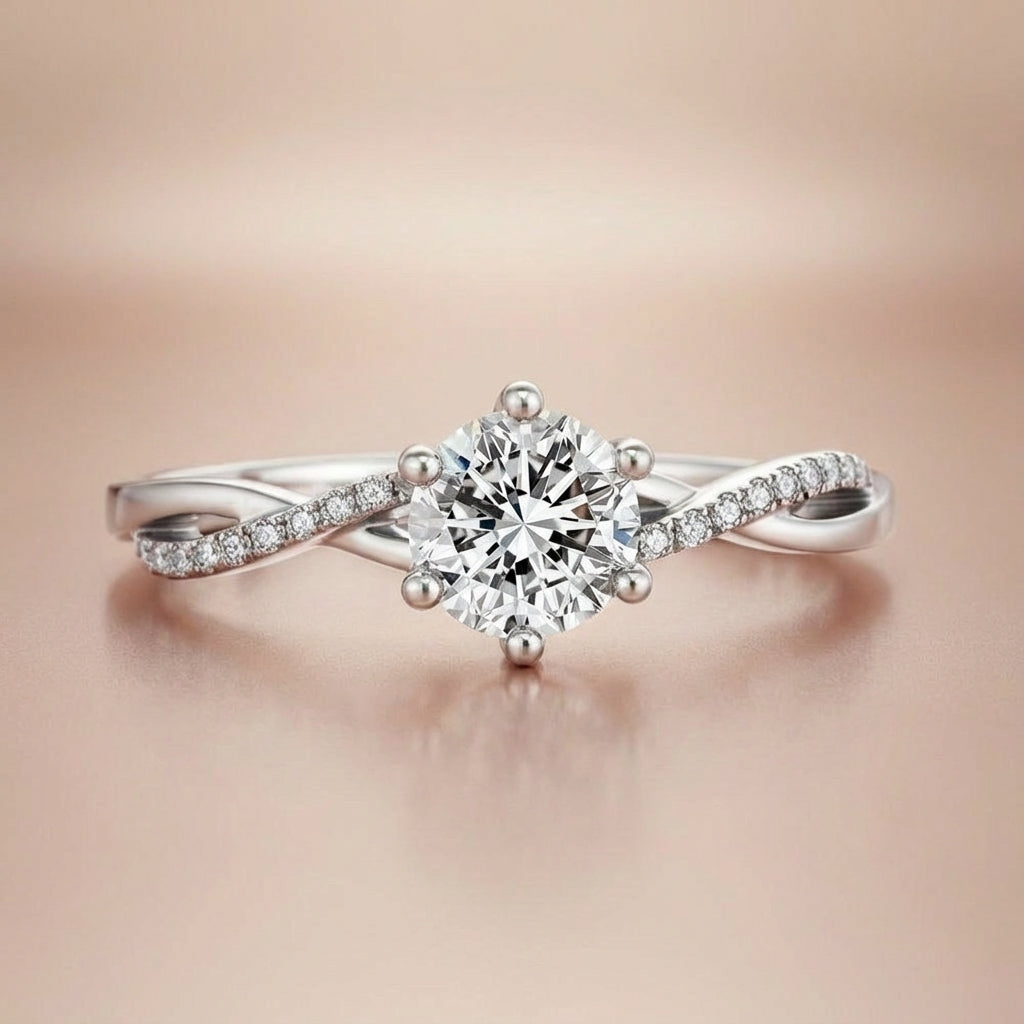 Six-Prong Twisted Pavé Lab-Grown Diamond Engagement Ring in 14k White Gold