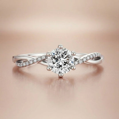 Six-Prong Twisted Pavé Lab-Grown Diamond Engagement Ring in 14k White Gold