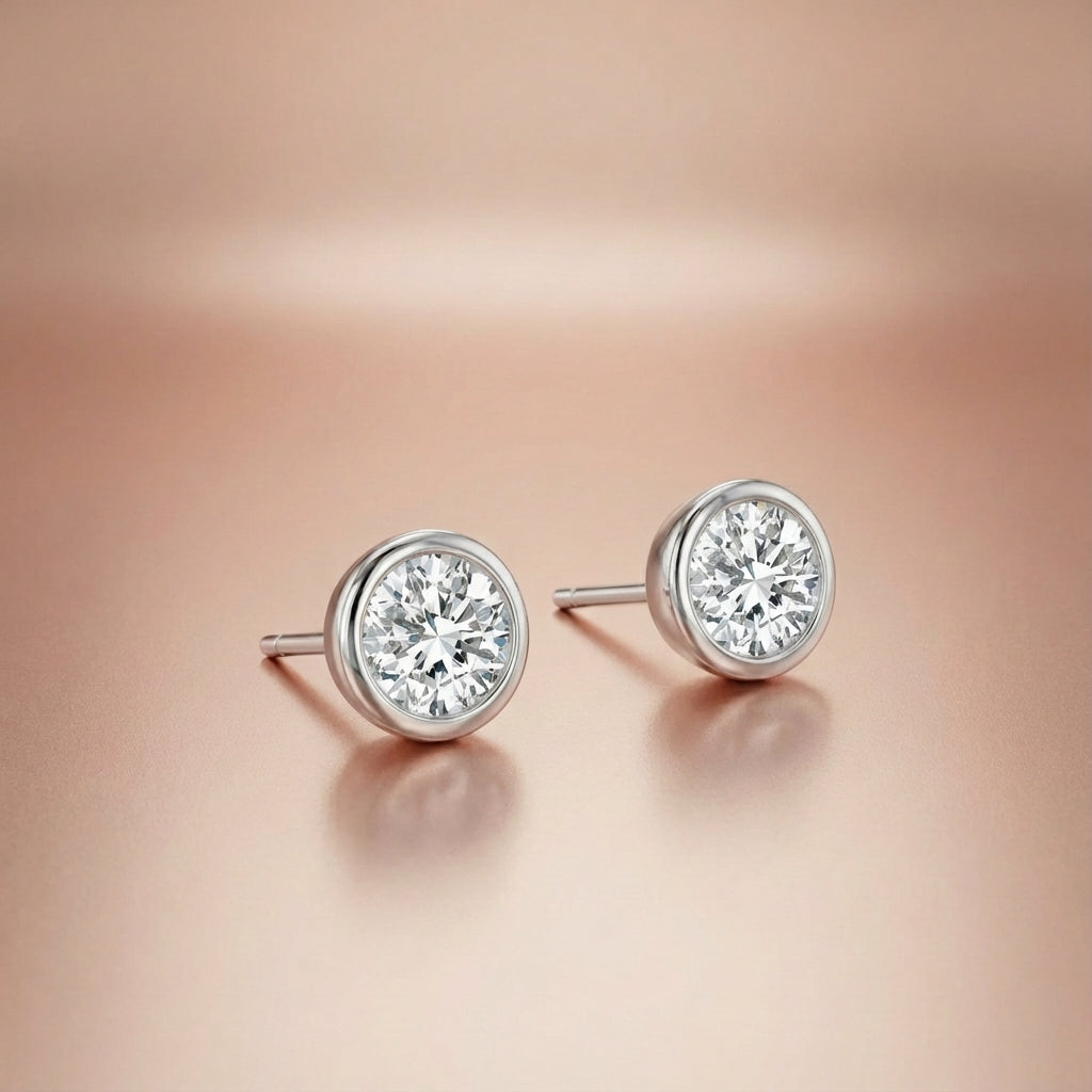 Bezel-Set Round Lab-Grown Diamond Stud Earrings in 14k White Gold
