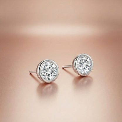 Bezel-Set Round Lab-Grown Diamond Stud Earrings in 14k White Gold