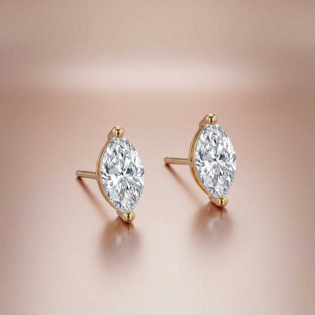 Marquise-Cut Lab-Grown Diamond Solitaire Stud Earrings in 14k Yellow Gold