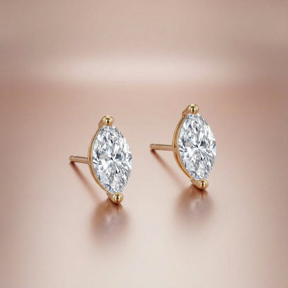 Marquise-Cut Lab-Grown Diamond Solitaire Stud Earrings in 14k Yellow Gold