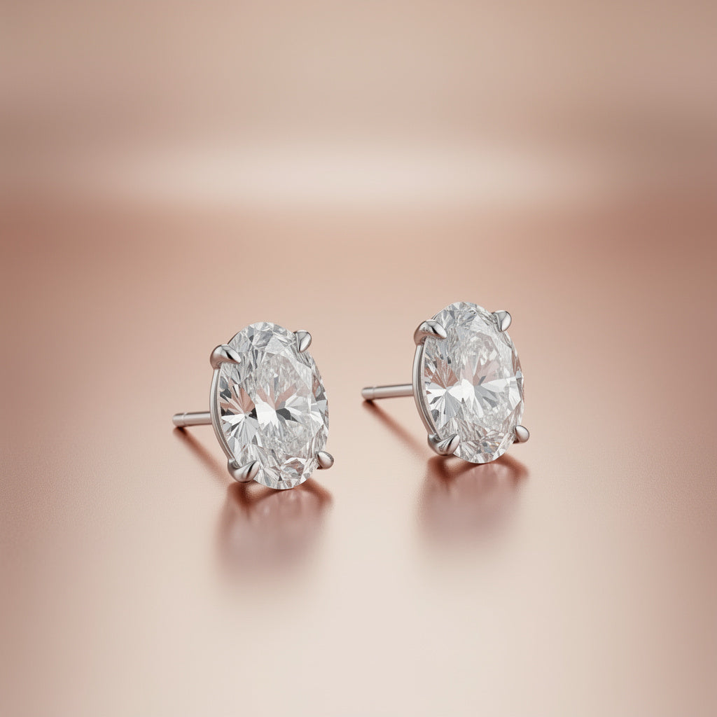 Four-Prong Oval-Cut Lab-Grown Diamond Stud Earrings in 14k White Gold