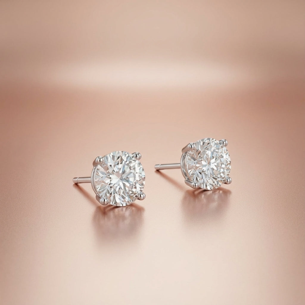 Classic Four-Prong Round Brilliant Lab-Grown Diamond Stud Earrings in 14k White Gold