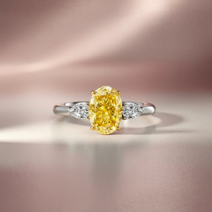 Oval Yellow Lab-Grown Diamond Three-Stone Engagement Ring with Pear-Shape Side Stones in 14k White Gold - Colored Diamond