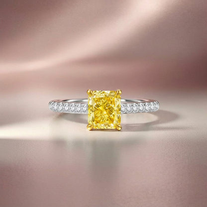 Radiant-Cut Yellow Lab-Grown Diamond Pavé Engagement Ring in 14k White Gold - Colored Diamond